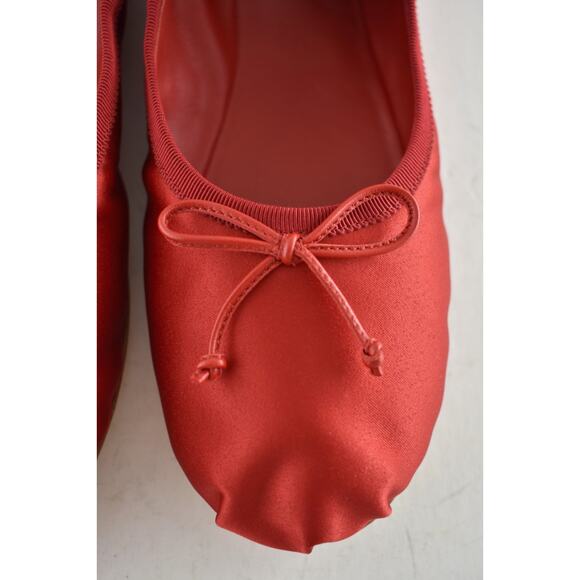 Miu Miu Satin Rosso Red Black White Logo Strap Bow Ballet Ballerina Flats 39 - Picture 10 of 16